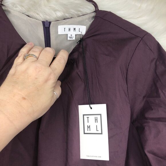 Deep Plum Mini Dress/Romper w/Ruffle Sleeves, Minimalist, Classy Romper SZ S - Picture 7 of 8